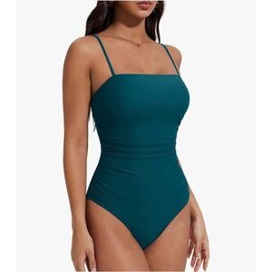 SUUKSESS Women MEDIUM Peacock Green One Piece Square Neck Swimsuit Tummy Control